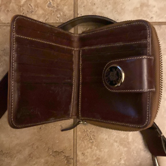 Blue handbag and tan wallet. Great condition. Wallet has coin zipped pocket. - Picture 4 of 5